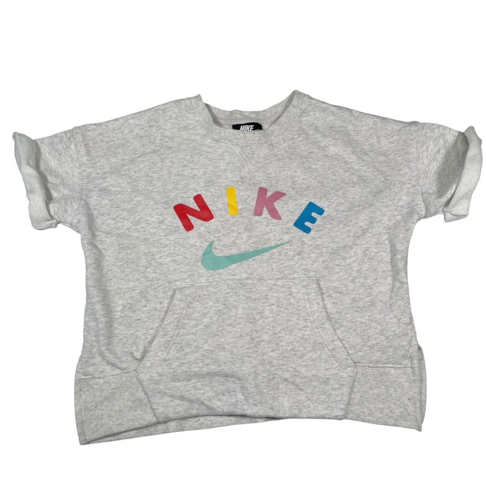 Nike M Medium Grey Short Sleeve Sweatshirt Logo Pocket DD2331-051 Kidcore Sporty